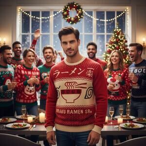 Naruto Shippuden Ichiraku Ramen Sweater Ripple Junction Red Cream XL NWOT Unisex